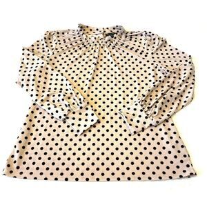 Adrianna Papell Blouse Women's Size M Pink & Black Polka Dot Long Sleeve Career